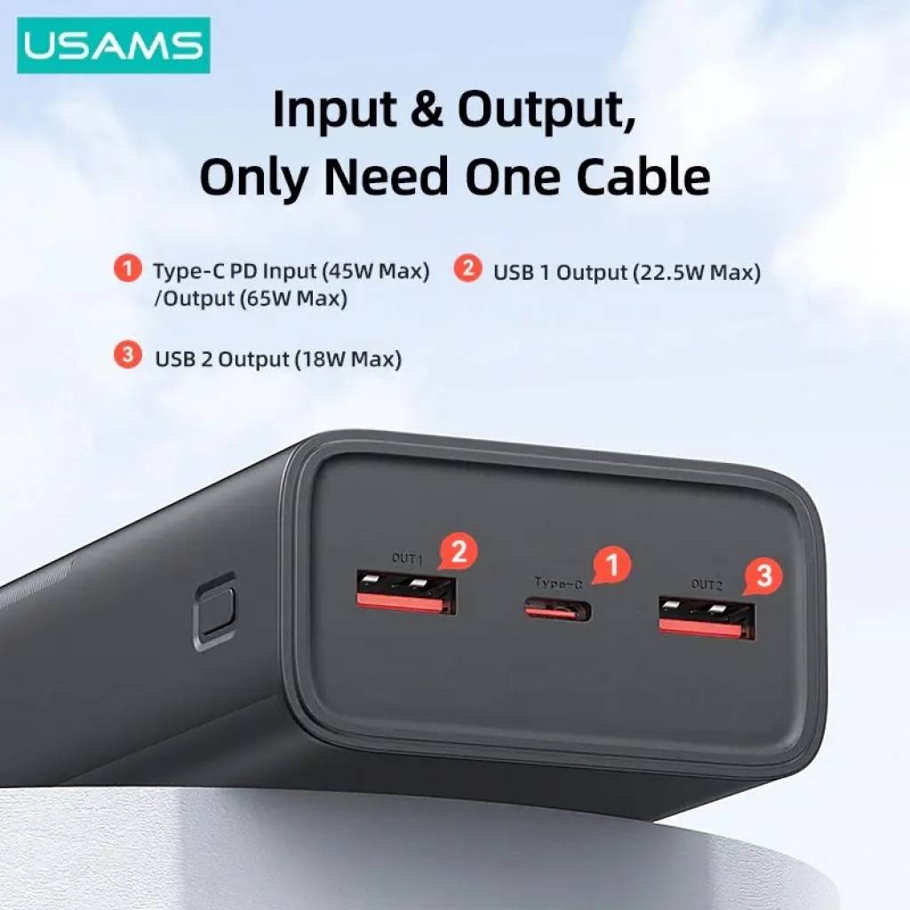 Power Bank USAMS 30.000mAh - Carga Rápida 65W