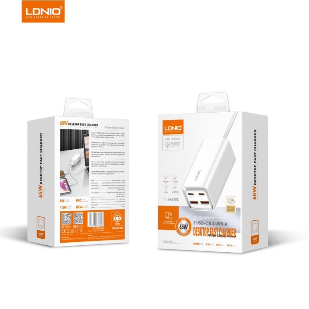 Cargador Pared 65W PD/QC4+/QC3.0/PPS/AFC/FCP/SCP LDNIO A4610C
