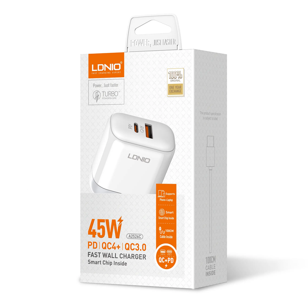Cargador de Pared LDNIO A2526C - Carga Ultra Rápida 45W