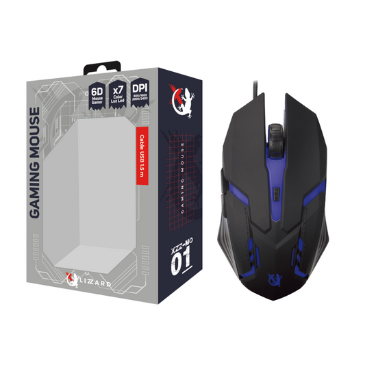 Mouse Gamer XZZ-MO-01 Cableado 6D/2400 DPI RGB X-Lizzard