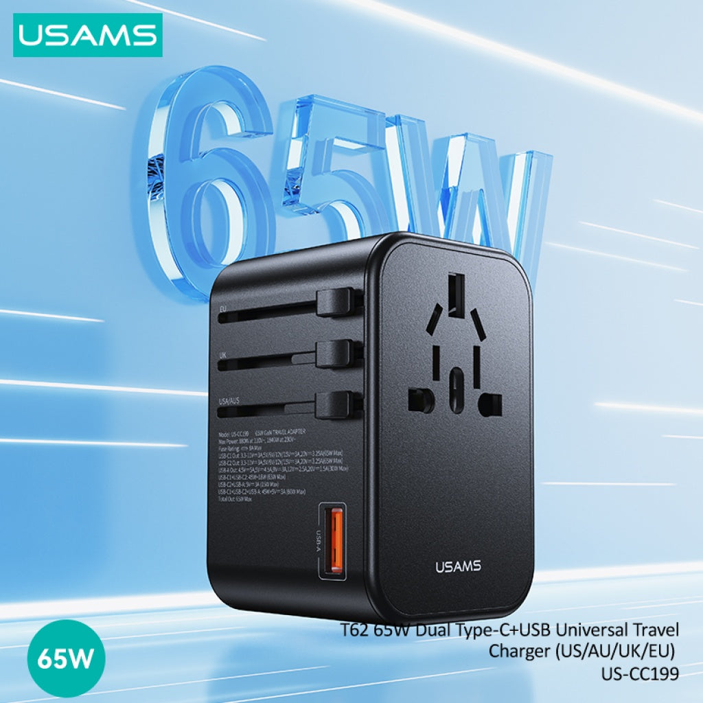 Cargador de Viaje USAMS T62 - Carga Rápida Universal 65W