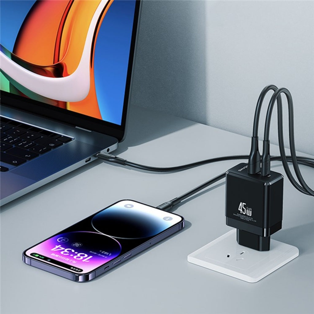 Cargador de viaje T58 45W USB A + USB C GaN USAMS CC178