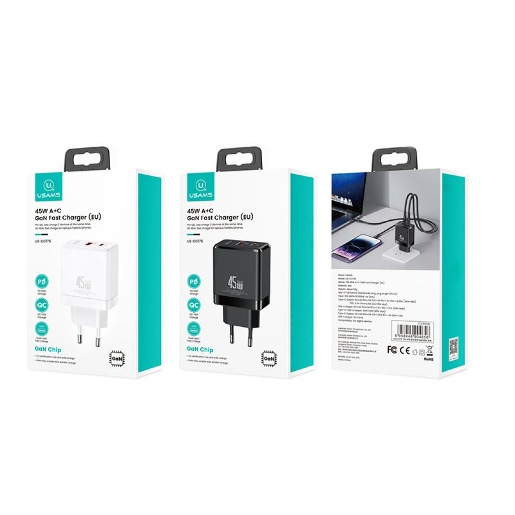 Cargador de Pared USAMS T58 - Carga Rápida 45W GaN