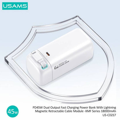 Power Bank 18000mAh PD45W Cable Retráctil Magnético Lightning Negro USAMS CD217