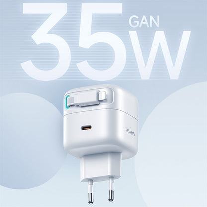Cargador USAMS CC202 35W con Cable Retráctil Tipo C Magnético y Doble Puerto GaN