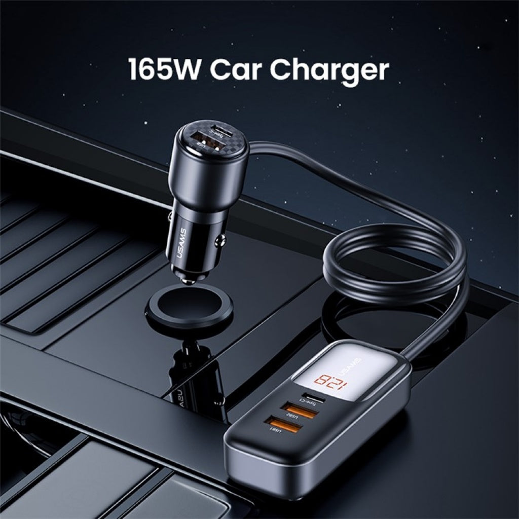 Cargador de Auto USAMS 165W - Carga Ultra Rápida para 5 Dispositivos