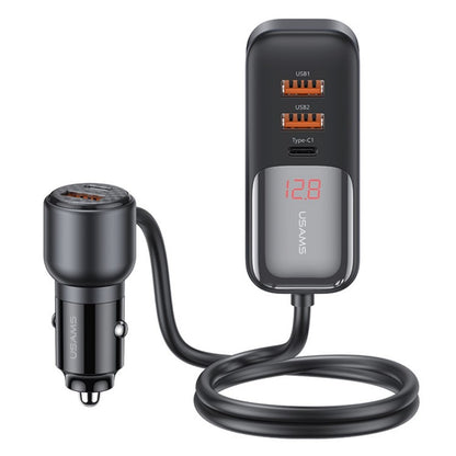 Cargador Auto C/Cable 165W 2PD + 3 USB Pantalla Digital Negro USAMS CC213