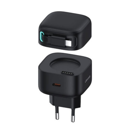 Cargador USAMS CC209 35W con Cable Retráctil Lightning Magnético y Doble Puerto GaN