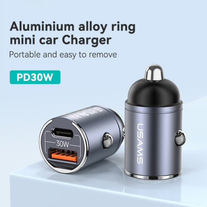 Cargador Auto C38 30W USB A + USB C C/Anillo Negro USAMS CC206