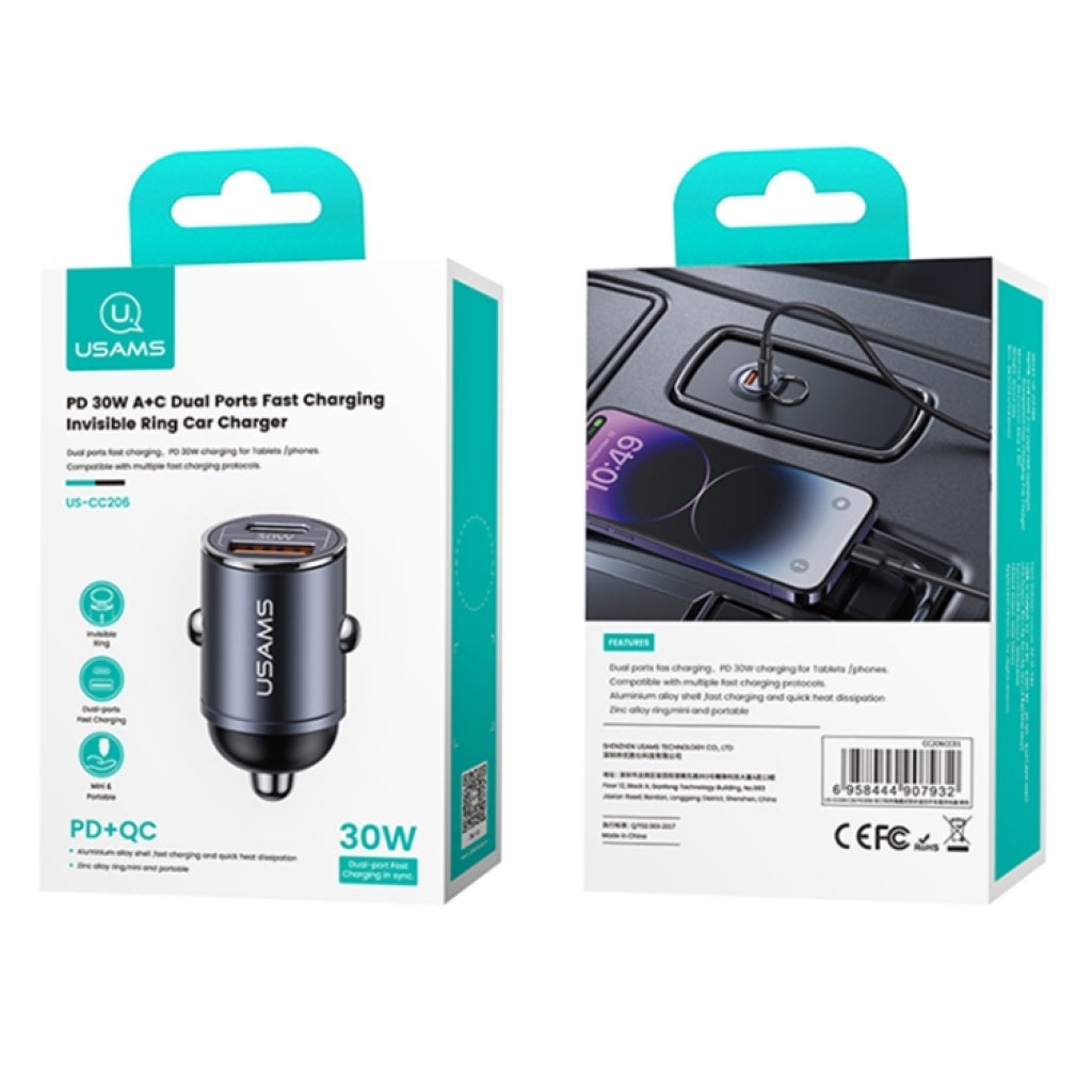 Cargador de Coche USAMS C38 - Carga Rápida Dual 30W