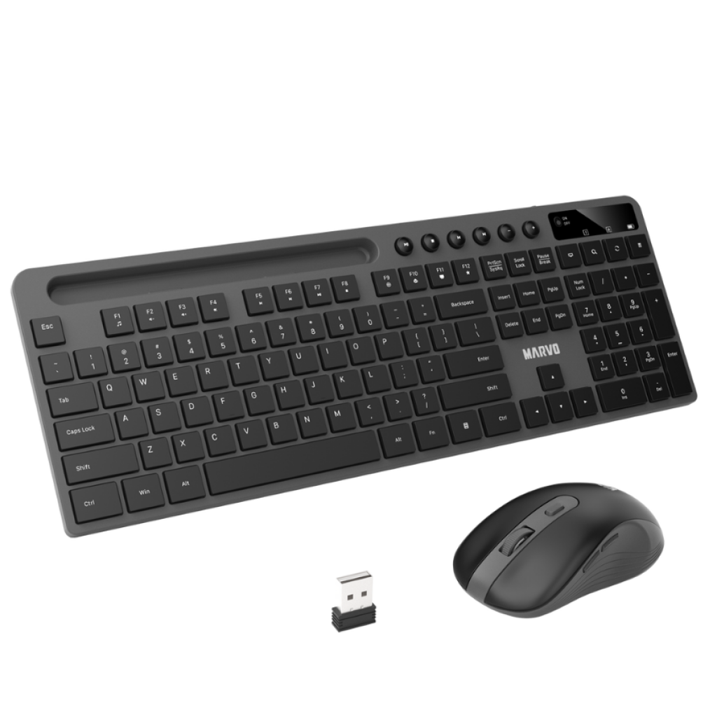Kit Teclado y Mouse Inalámbrico Marvo KC411W - Soporte Integrado para Smartphone