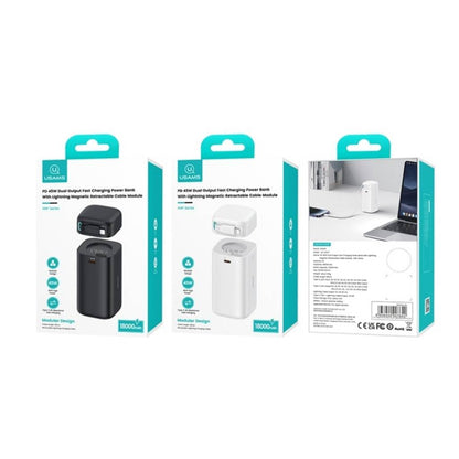 Power Bank 18000mAh PD45W Cable Retráctil Magnético Lightning Negro USAMS CD217