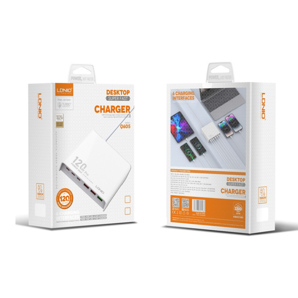 Estación de Carga de Escritorio 120W 3 USB A + 3 USB C LDNIO Q605