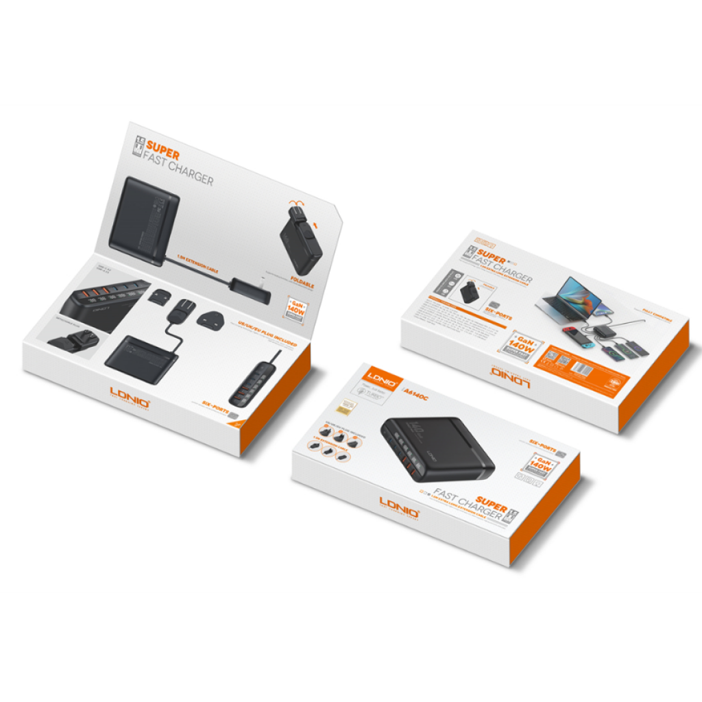 Cargador de Pared 140W GaN 3 USB A + 3 USB C LDNIO A6140C