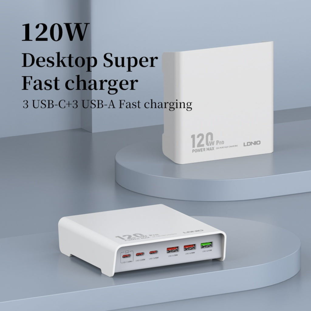 Estación de Carga de Escritorio 120W 3 USB A + 3 USB C LDNIO Q605