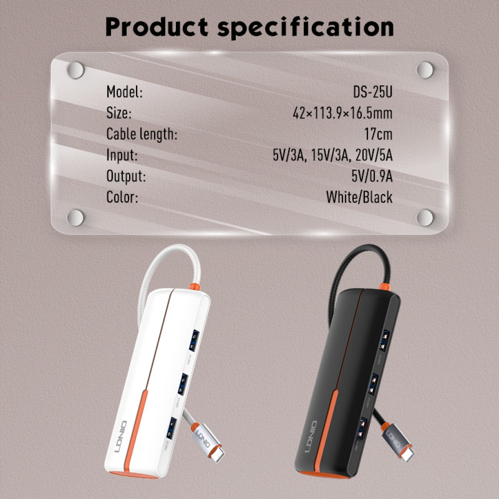 Hub LDNIO 5 en 1 Tipo C - 3x USB 3.0 Ultra Rápido