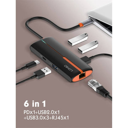 Expansión HUB 6 en 1 Tipo C USB C + USB 2.0 + 3 USB 3.0 + RJ45 Ethernet LDNIO