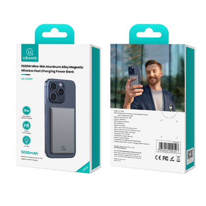Power Bank Magnético USAMS CD220 PB73 5000mAh - Carga Rápida PD20W