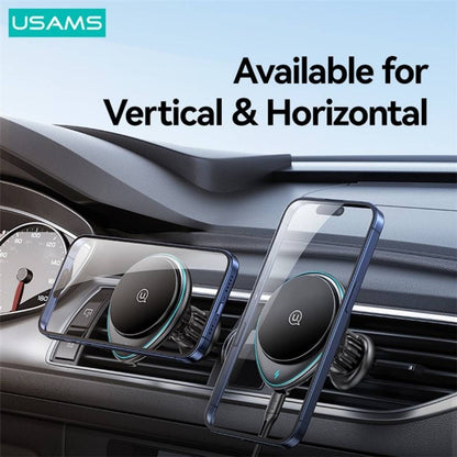 Cargador Auto Magnético 15W Inalámbrico Con soporte para Ventilación y luz Negro USAMS CD222
