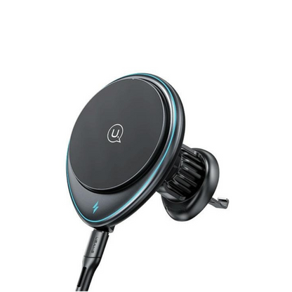 Cargador Auto Magnético 15W Inalámbrico Con soporte para Ventilación y luz Negro USAMS CD222