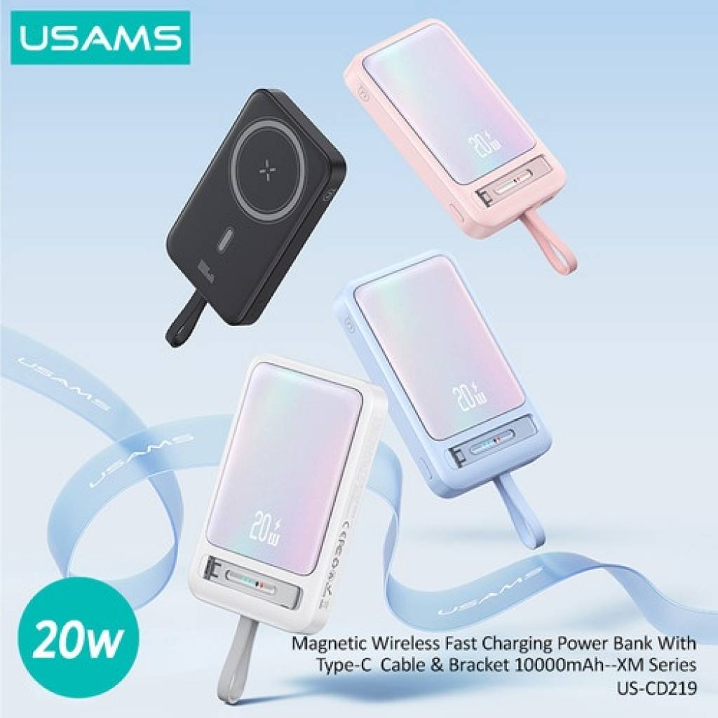 Power Bank Magnético con Soporte y Cable Tipo C 10.000mAh Negro USAMS CD219