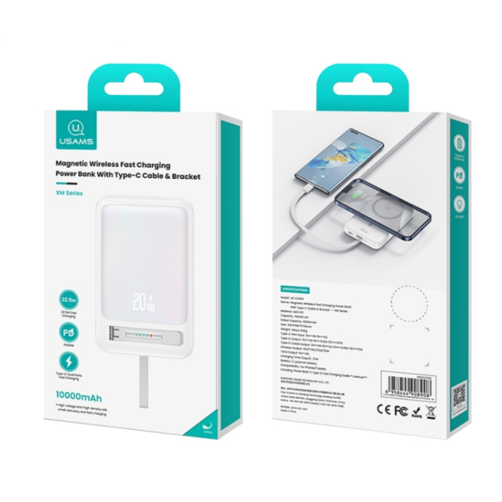 Power Bank USAMS Magnético 10.000mAh - Con Soporte Plegable
