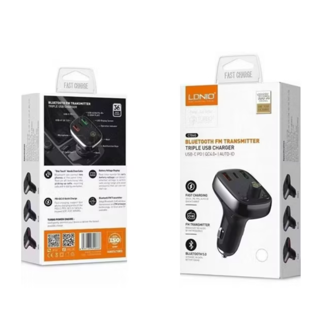Cargador de Auto LDNIO C704Q - Transmisor FM Bluetooth