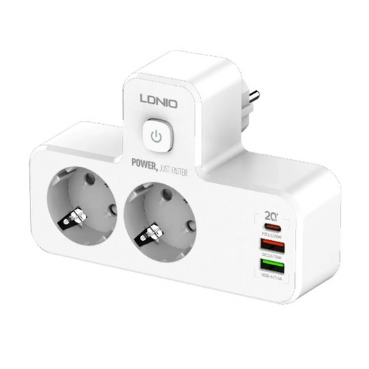 Cargador Pared c/2 Enchufes Dual QC3.0+USB PD Blanco LDNIO SC2337