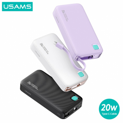 Power Bank USAMS CD225 10000mAh - Carga Rápida 20W con Cable Retráctil Lightning