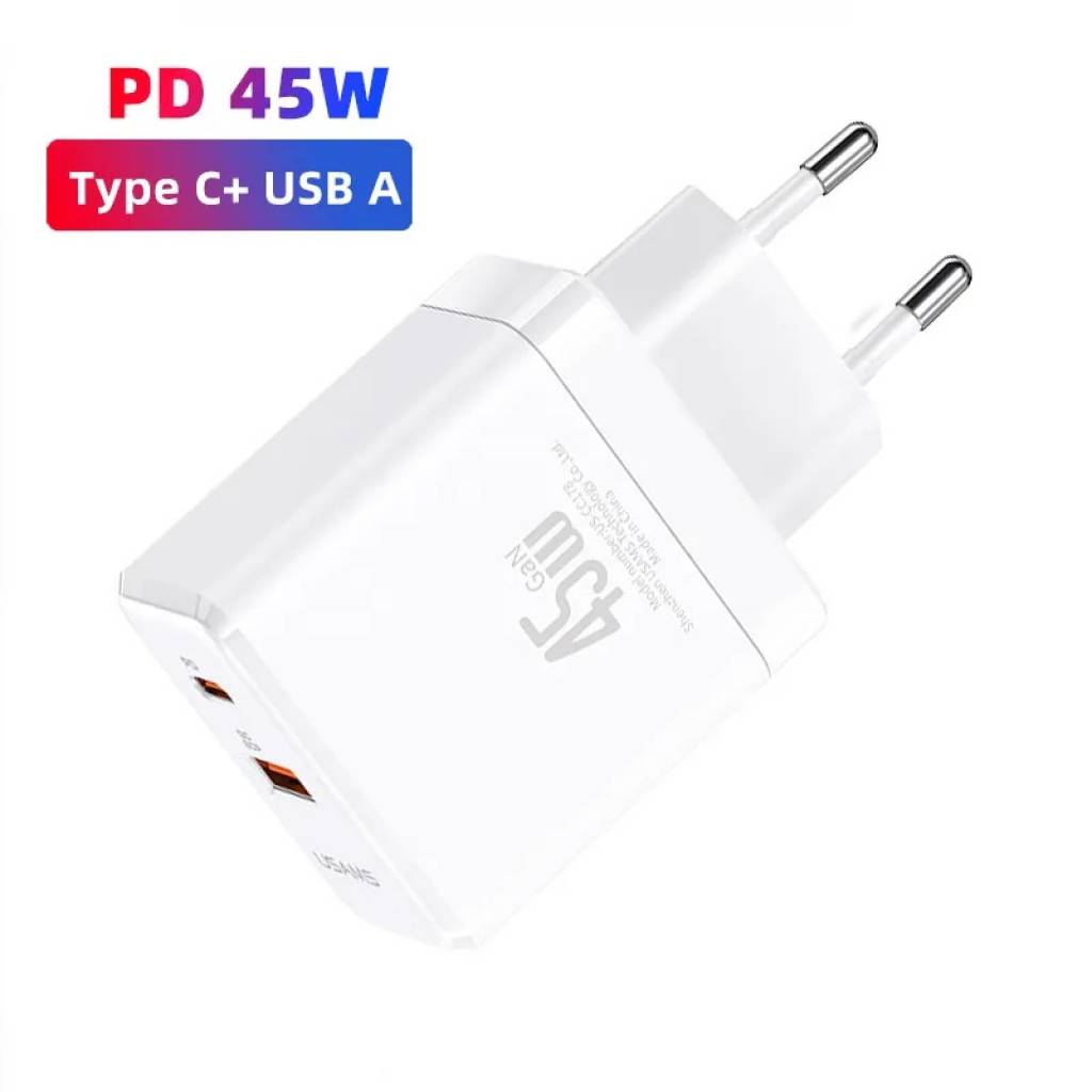 Cargador de viaje T58 45W USB A + USB C GaN USAMS CC178