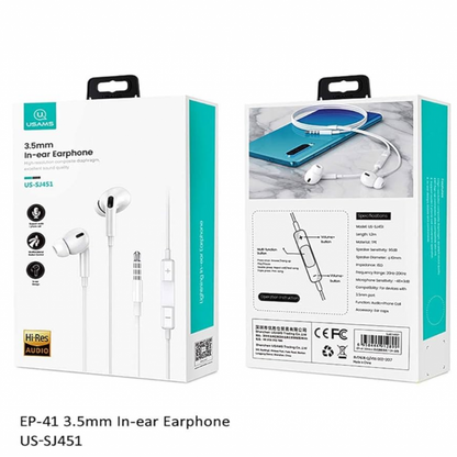 Auriculares USAMS SJ451 EP-41 Manos Libres 3.5mm 1.2M Blanco