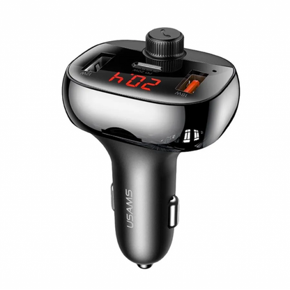 Cargador Auto c/ Transmisor FM 50W 3 USB/2A + USB C/PD Negro USAMS CC143