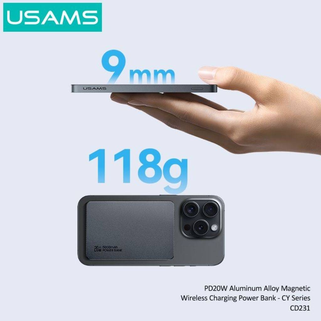 Power Bank USAMS Magnético - Carga Rápida Inalámbrica 15W