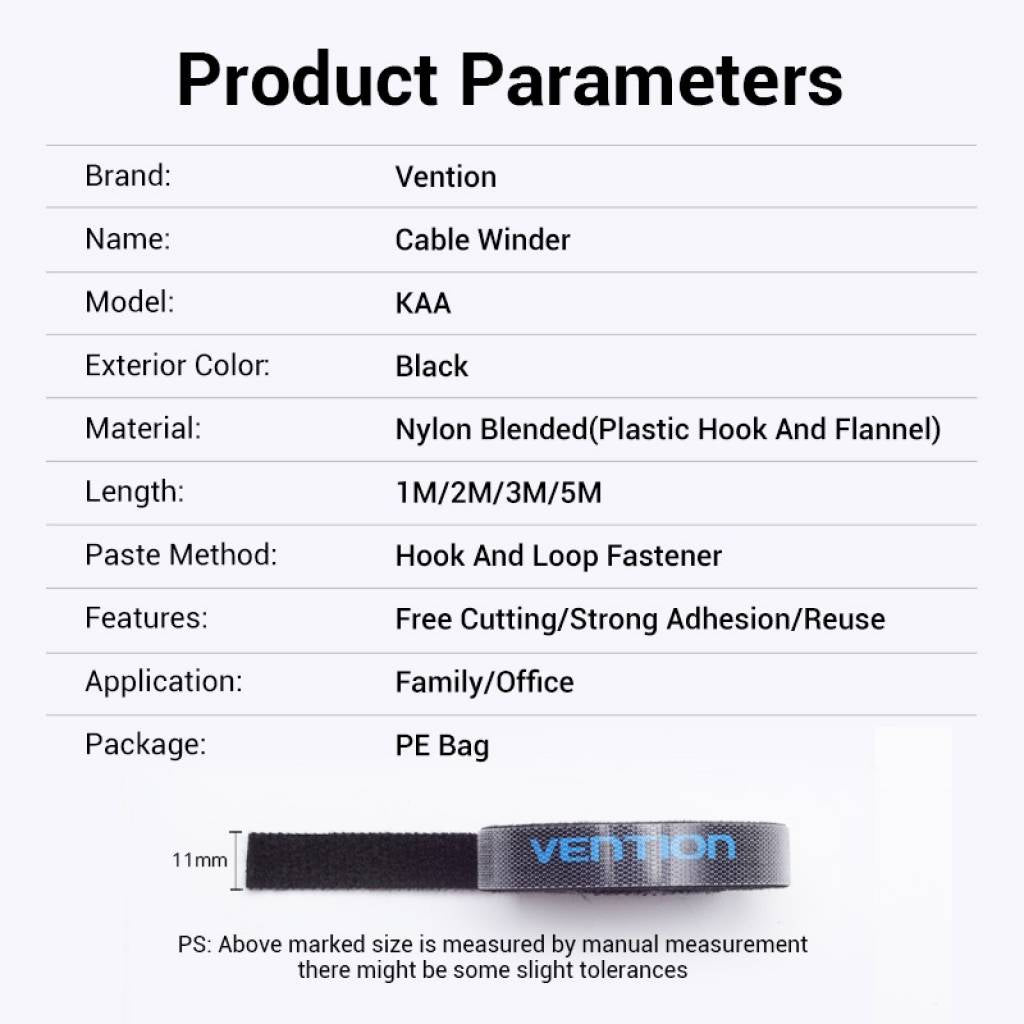 Velcro para Cables 1M / Negro KAABA Vention