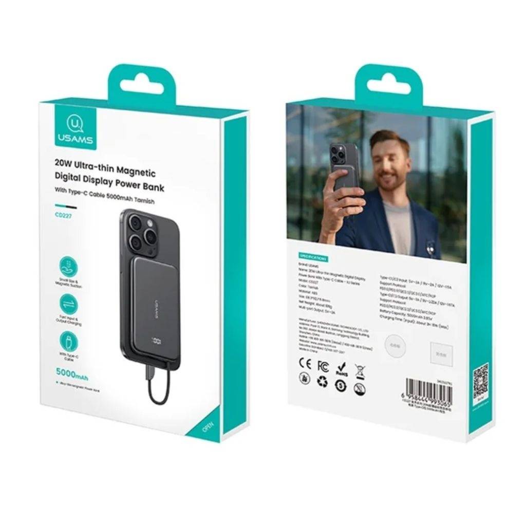 Power Bank USAMS XJ Series 5.000mAh - Carga Rápida Magnética 20W