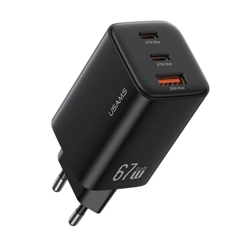 Cargador de Pared USAMS 67W GaN - Carga Rápida con 3 Puertos