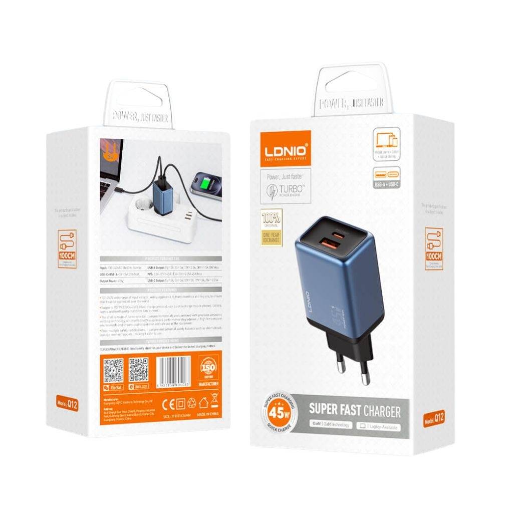 Cargador de Pared LDNIO Q12 45W - Carga Rápida GaN Universal