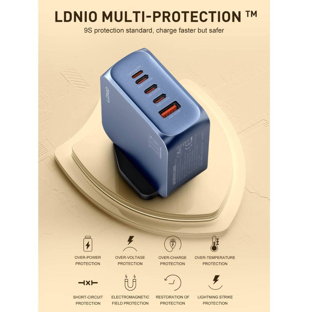 Cargador de Pared Q8 3 USB-C/1 Lightning / 1 USB-A USB C a USB C 100W Azul/Negro LDNIO