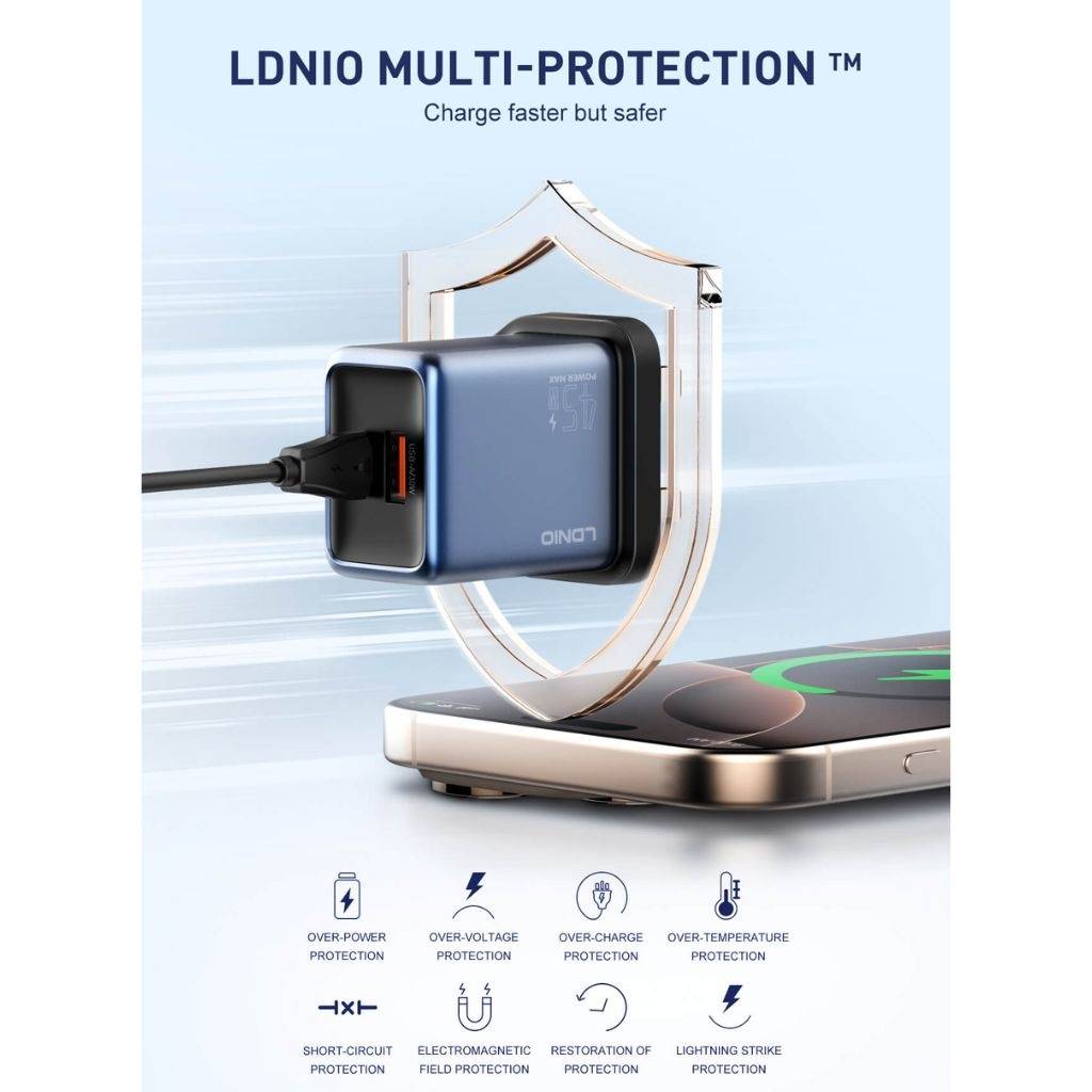 Cargador de Pared LDNIO Q12 45W - Carga Rápida GaN Universal