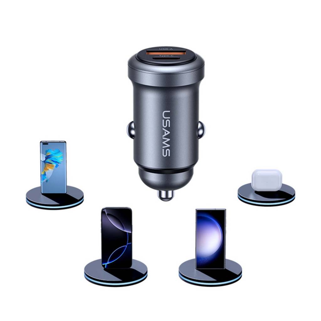 Cargador de Auto USAMS 30W - Carga Rápida Doble Puerto