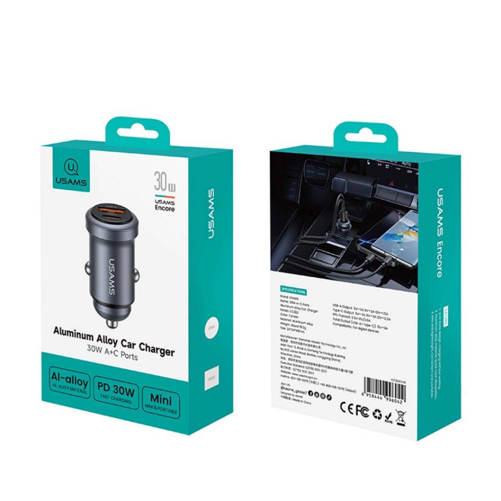 Cargador de Auto USAMS 30W - Carga Rápida Doble Puerto