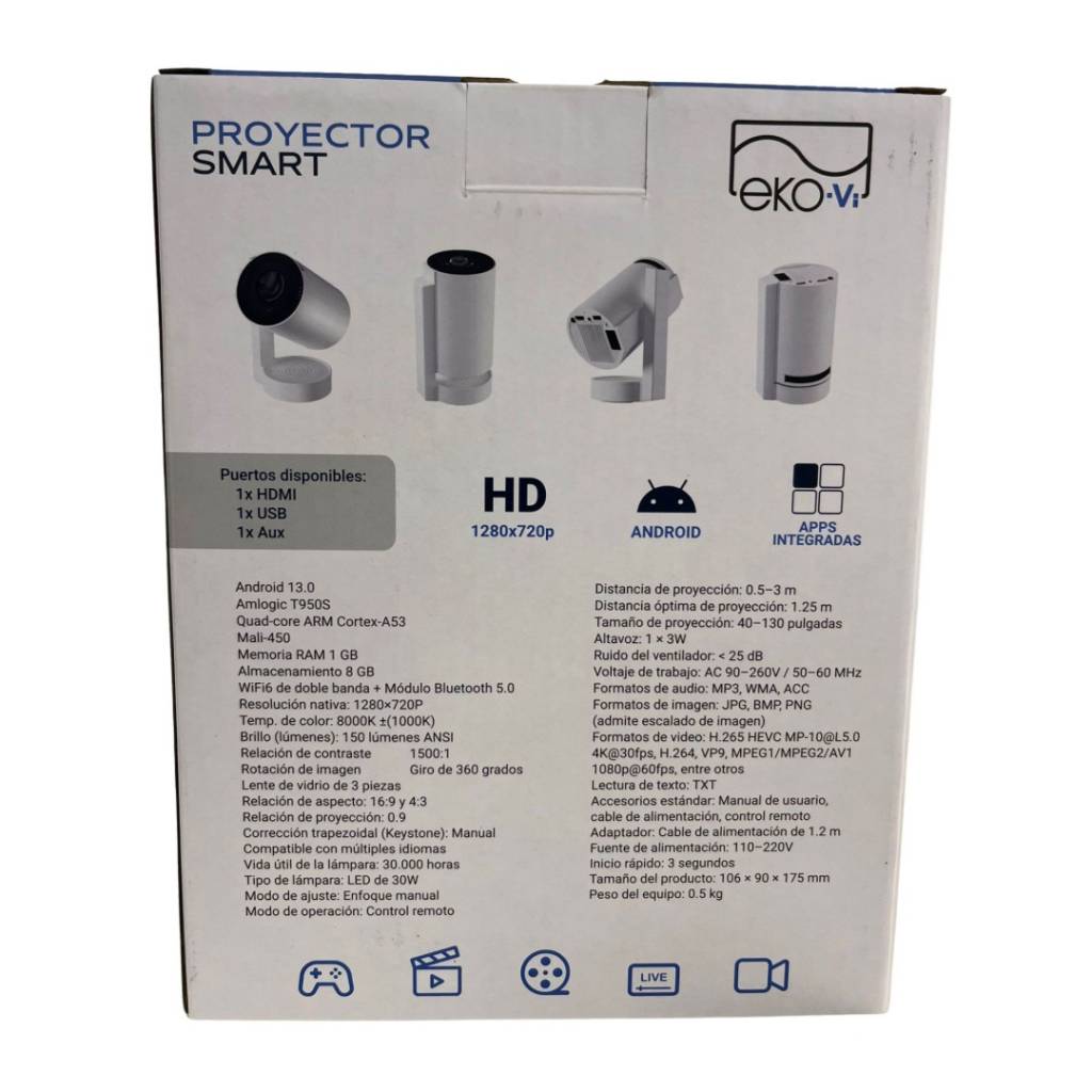 Proyector Smart Eko-vi - Android 13 y Giro 360°