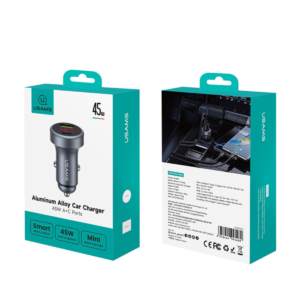 Cargador para Auto USAMS 45W - Carga Rápida Dual
