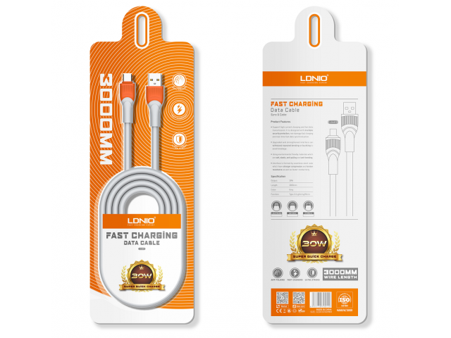 Cable de Datos USB A a Tipo C 30W 3M LDNIO LS603
