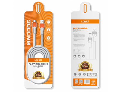 Cable de Datos USB A a Tipo C 30W 3M LDNIO LS603