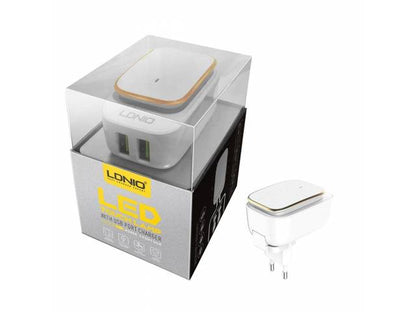 Cargador Pared 2.4A 2 USB Luz LED Tipo C Blanco LDNIO A2205