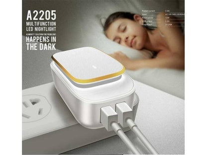 Cargador Pared 2.4A 2 USB Luz LED Tipo C Blanco LDNIO A2205