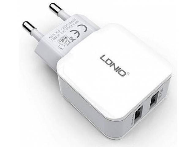 Cargador Pared 2.4A 12W 2 Smart IC Sin Cable Blanco LDNIO A2202