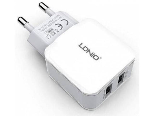 Cargador Pared 2.4A 12W 2 Smart IC Sin Cable Blanco LDNIO A2202