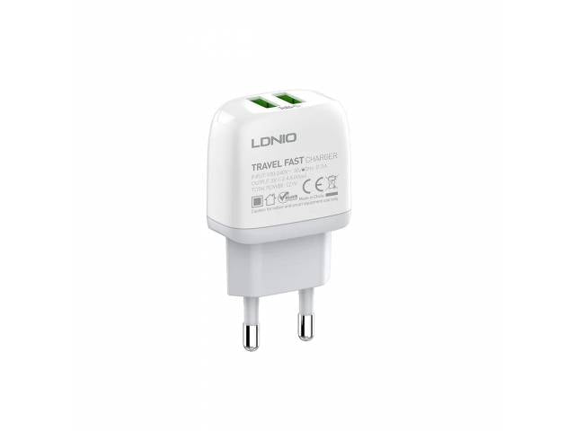Cargador Pared 2.4A 2USB Micro USB Blanco LDNIO A2219